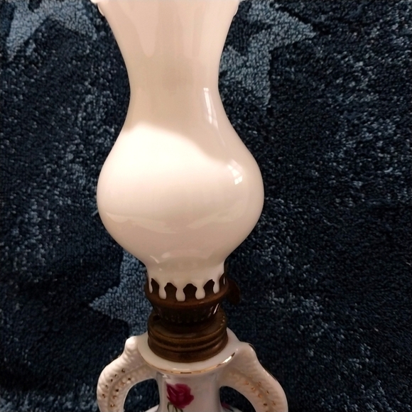 BOGO FREE Miniature Oil Lamp White Glass Floral Vintage - Picture 2 of 6